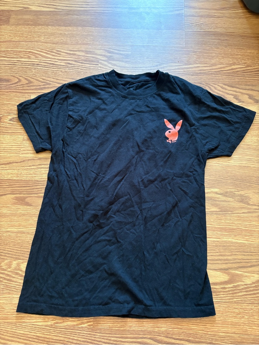 PLAYBOY Black Tee with Red Bunny Chest Logo